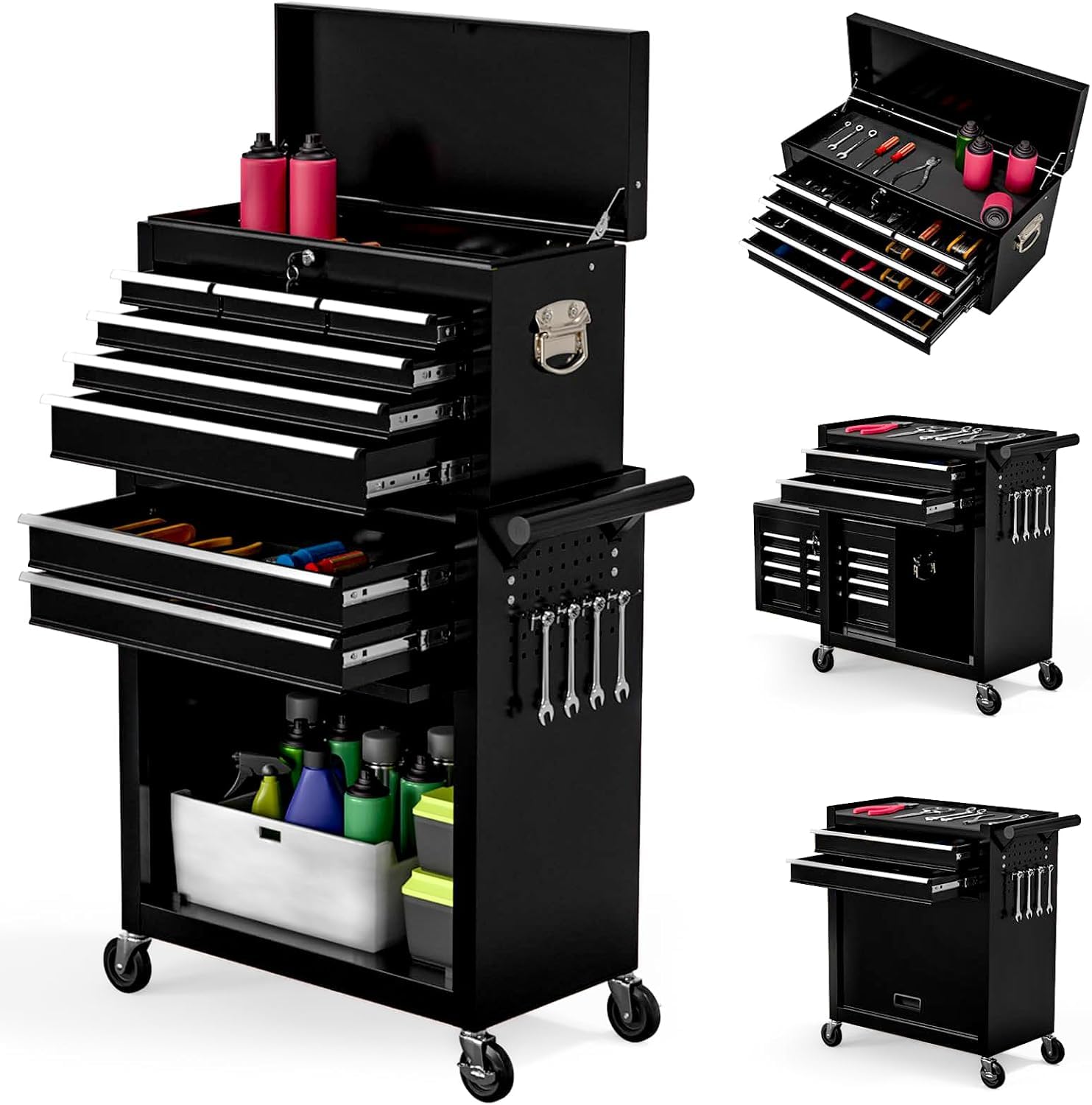 Percince High Capacity Rolling Tool Boxes with Wheels and Drawers